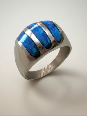Mens Opal dome ring. 3 sections. Mexico artisan made.